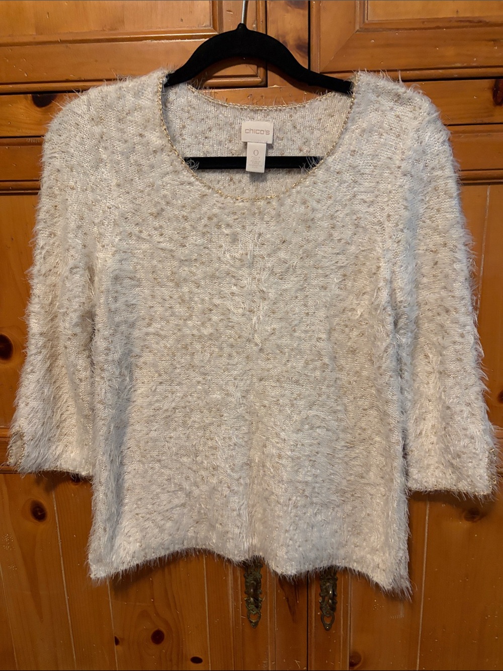 Chico's Cream Fuzzy Scoop Neck Sweater